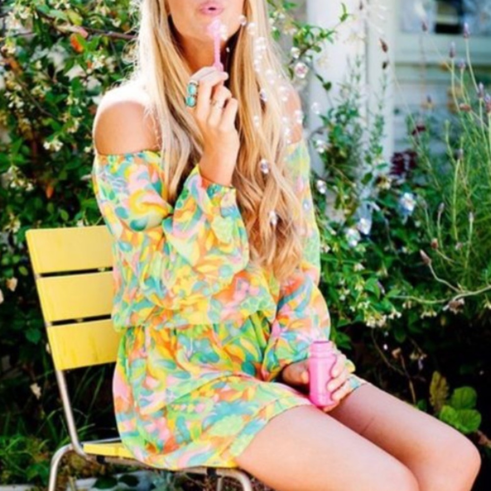 Show Me Your MuMu Pastel Multicolor Off-Shoulder Mini Dress